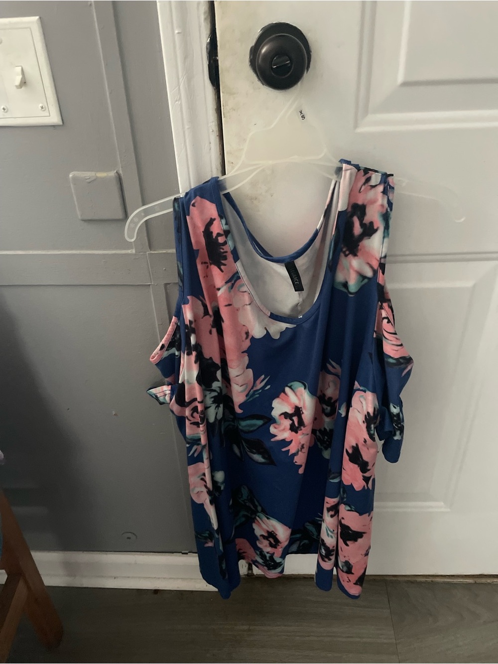 Cold-Shoulder Floral Blouse in Blue and Pink